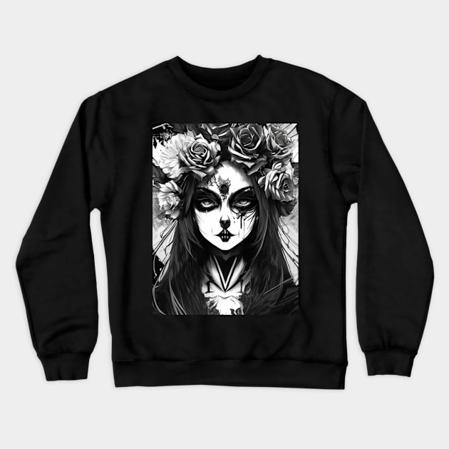 Black and White Wonders of the Dark: Discover the Mesmerizing Beauty of Our Gothic and Witch-Inspired Art. Crewneck Sweatshirt by ShyPixels Arts